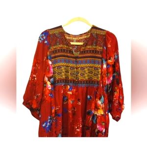 RED FLORAL BOHEMIAN STYLE  BLOUSE PLUS SIZE 2XL